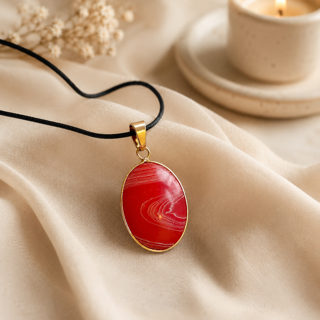 Aurelia Crimson Agate Pendant – Vitality & Confidence Gemstone Necklace