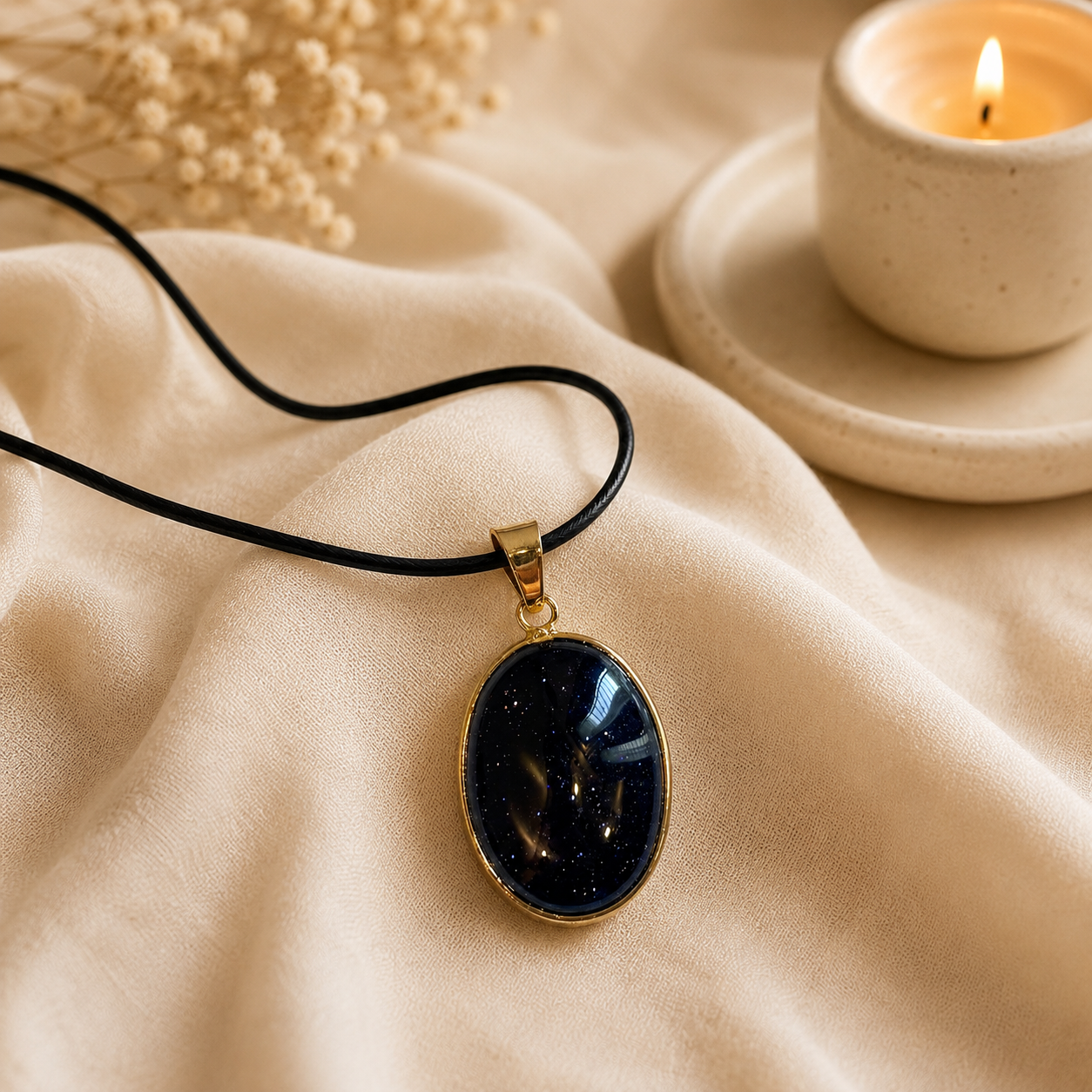 Aureon Midnight Goldstone Pendant – Confidence & Ambition Gemstone Necklace