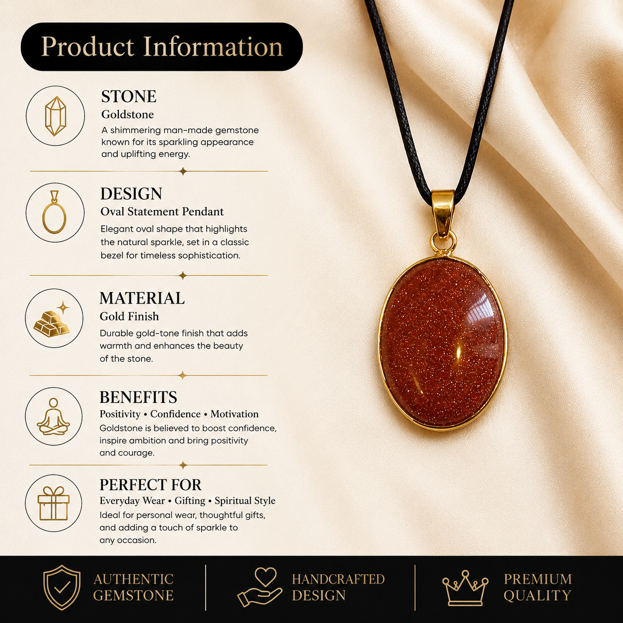 Aureon Goldstone Pendant – Ambition & Positive Energy Gemstone Necklace
