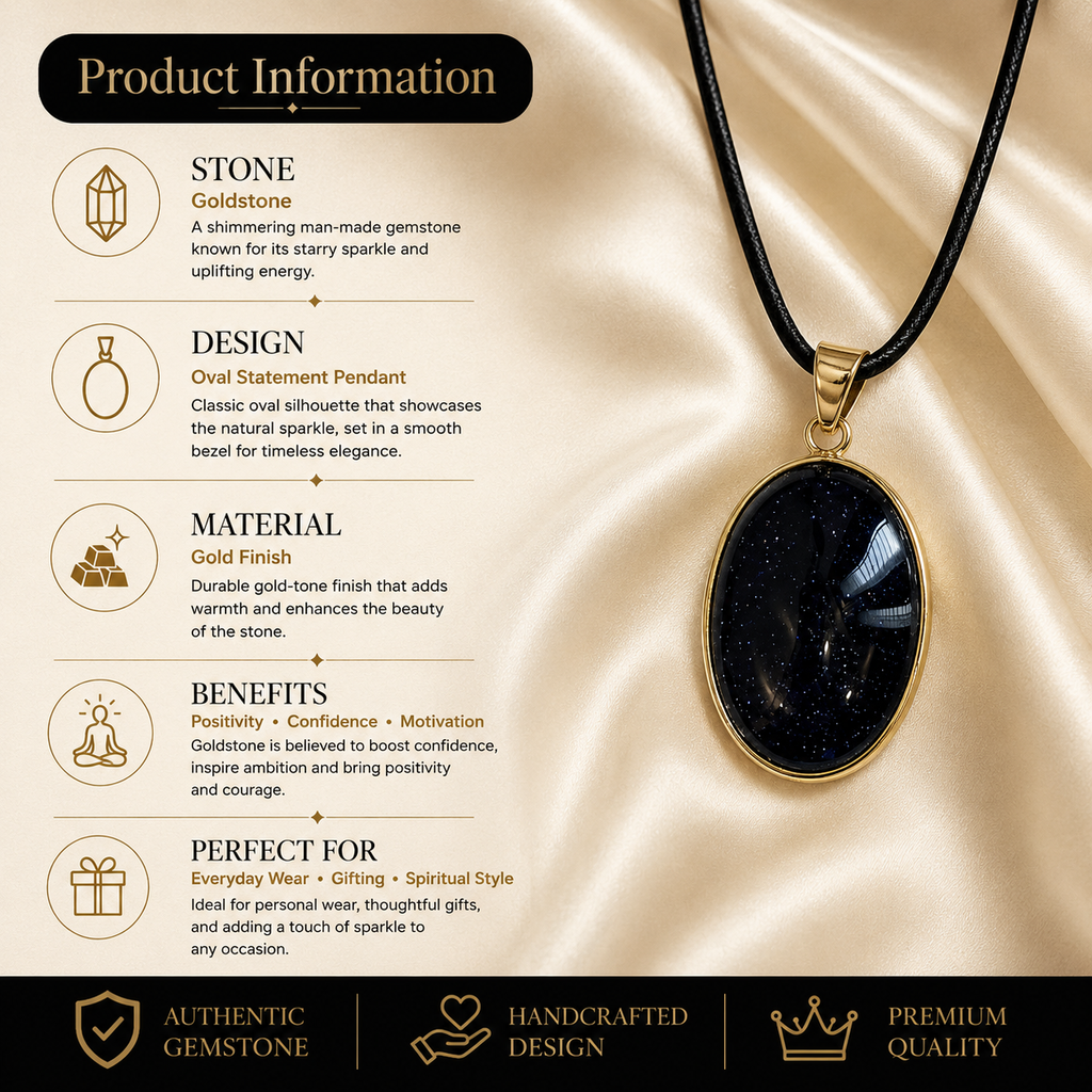 Aureon Midnight Goldstone Pendant – Confidence & Ambition Gemstone Necklace