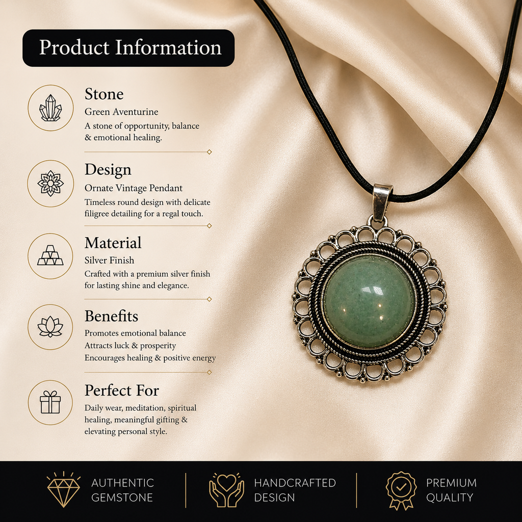 Aurevana Green Aventurine Pendant – Prosperity & Positive Energy Symbol
