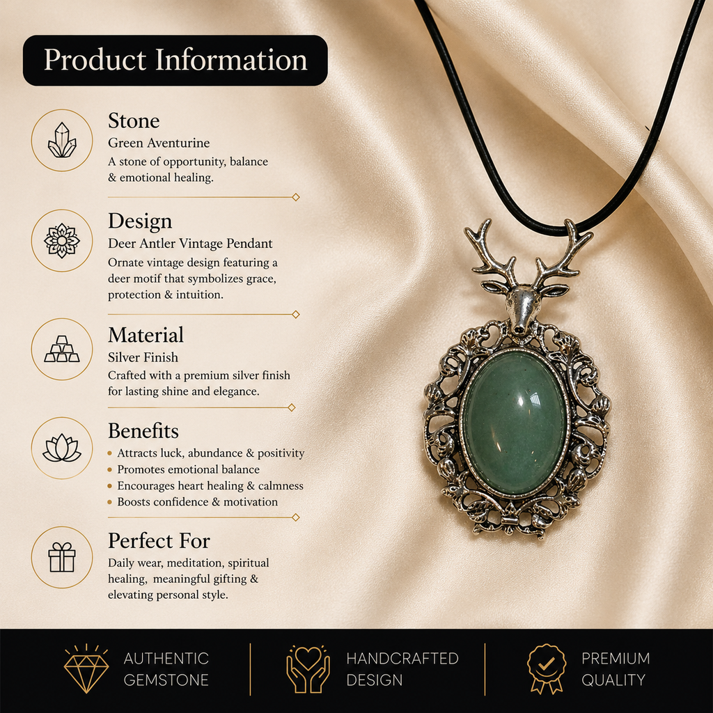 Cervara Green Aventurine Deer Pendant – Prosperity & Grace Symbol