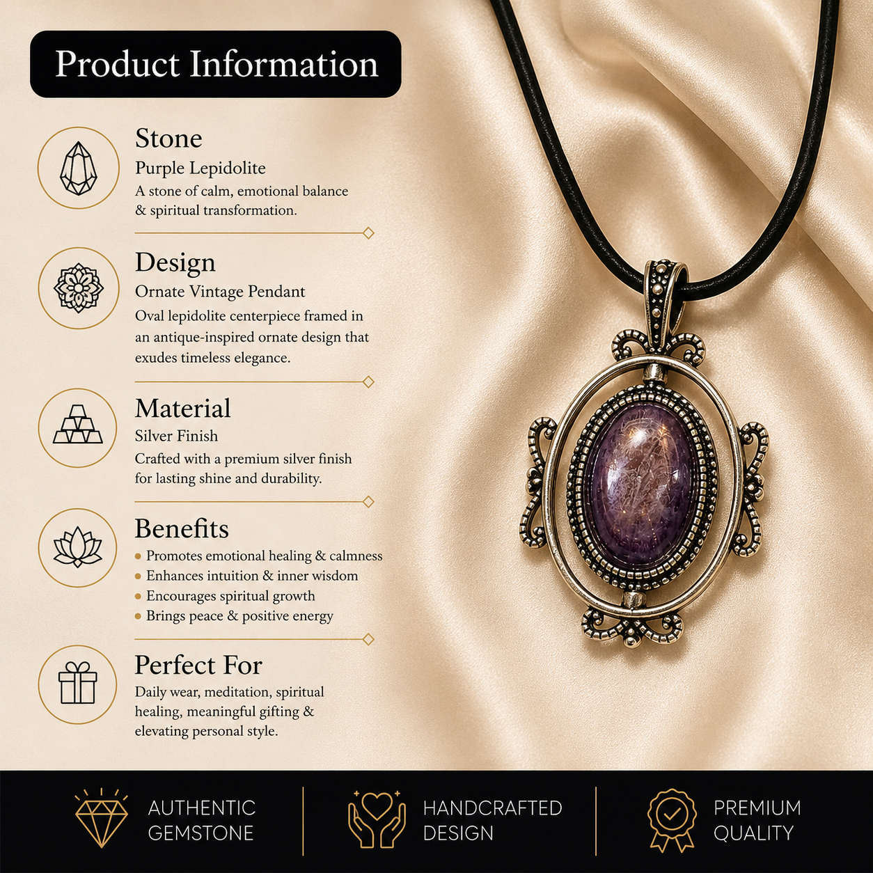 Aurastra Amethyst Pendant – Wisdom & Spiritual Protection Symbol