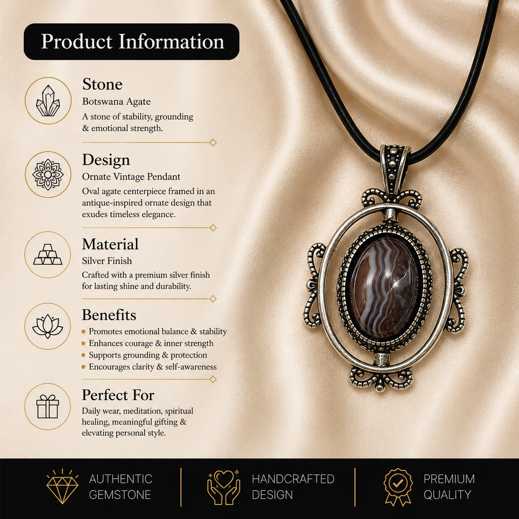 Aurestrix Botswana Agate Pendant – Stability & Inner Strength Symbol