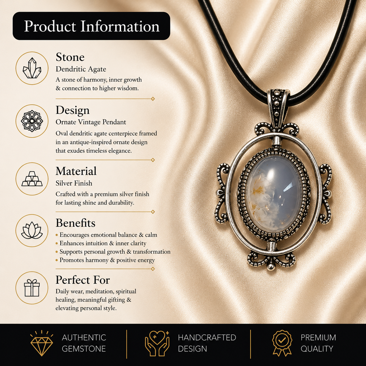 Auralune Moonstone Pendant – Intuition & New Beginnings Symbol