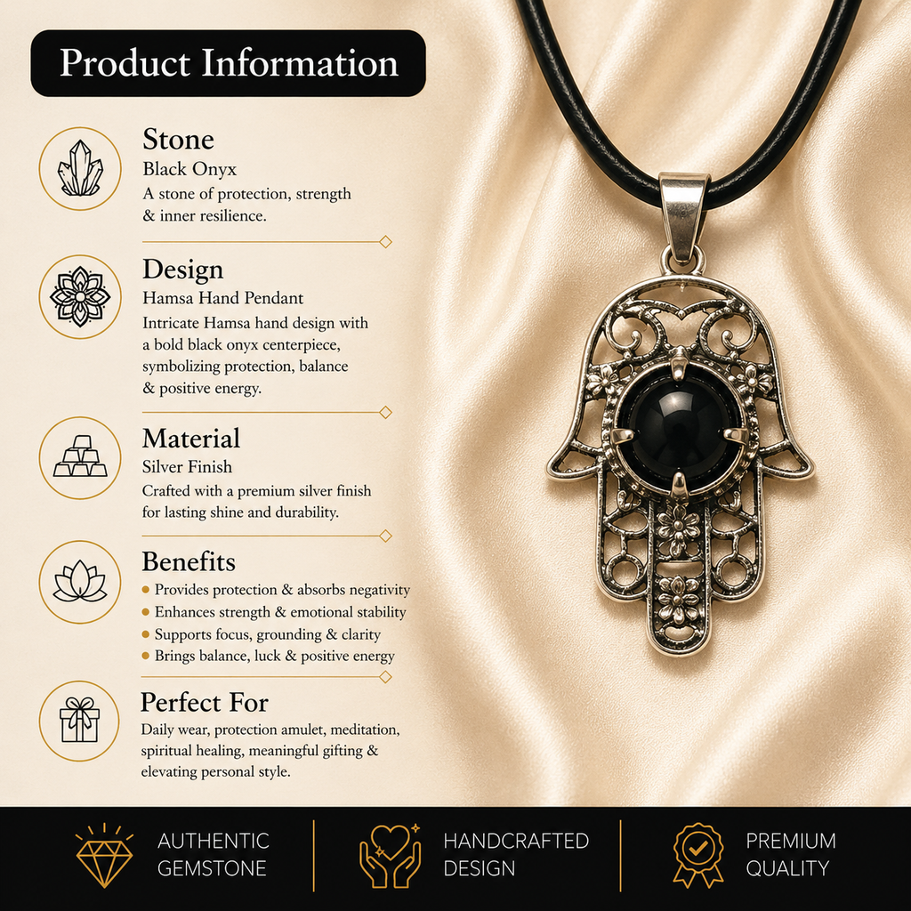 Aureguard Black Onyx Hamsa Pendant – Protection & Grounding Symbol