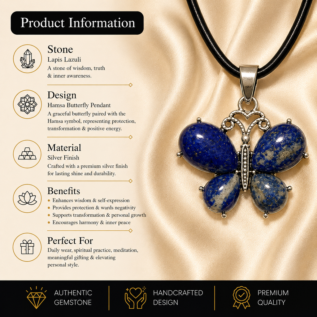 Auraflora Lapis Lazuli Butterfly Pendant – Wisdom & Transformation Symbol