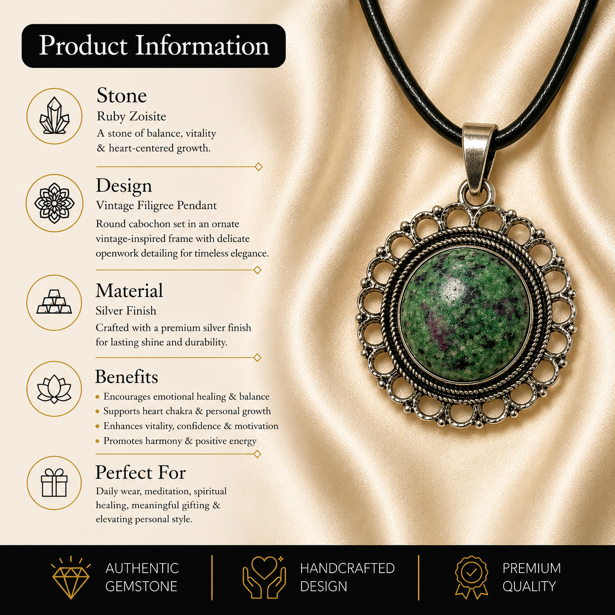 Aurelith Green Aventurine Pendant – Prosperity & Opportunity Symbol