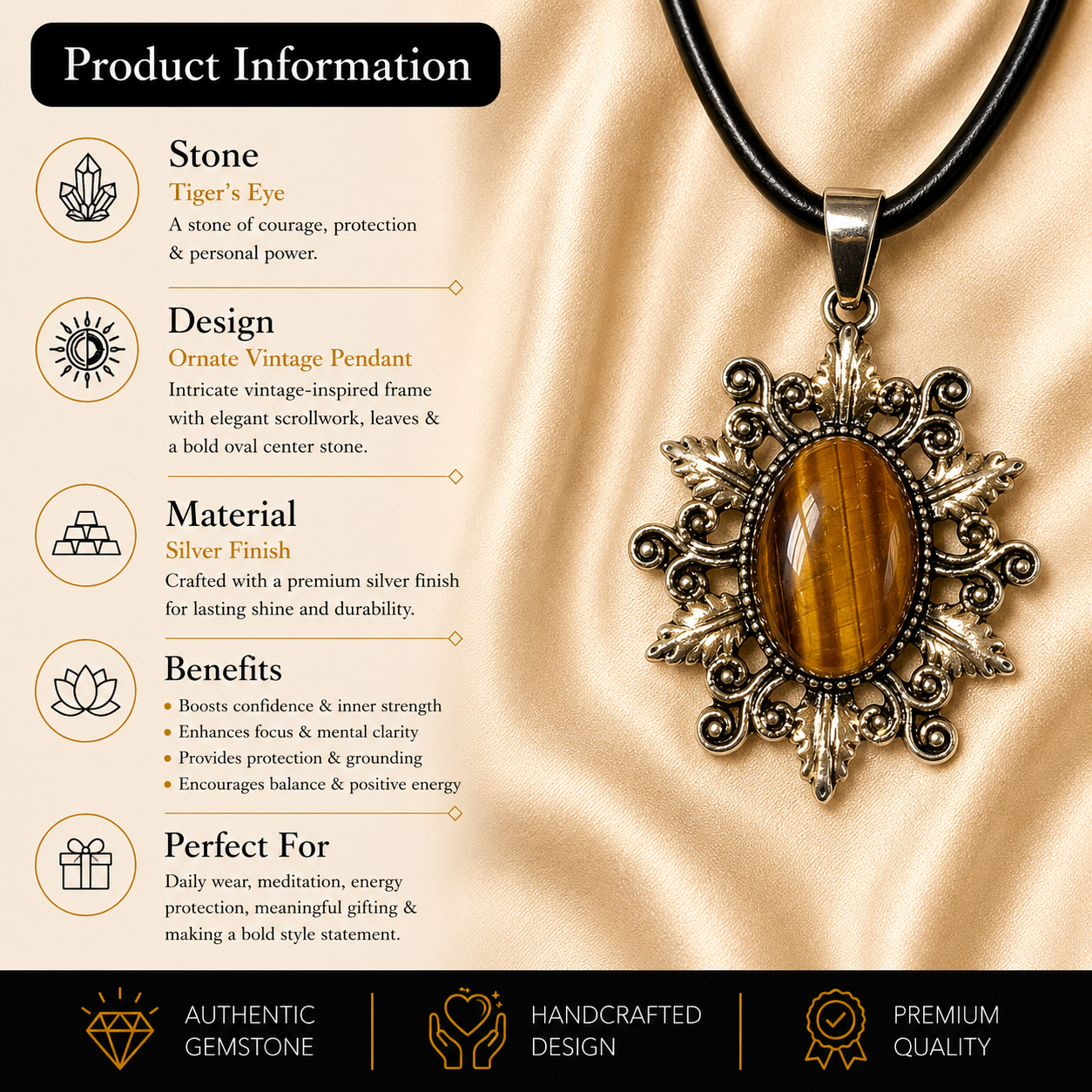 Aurethor Tiger Eye Pendant – Courage & Prosperity Symbol