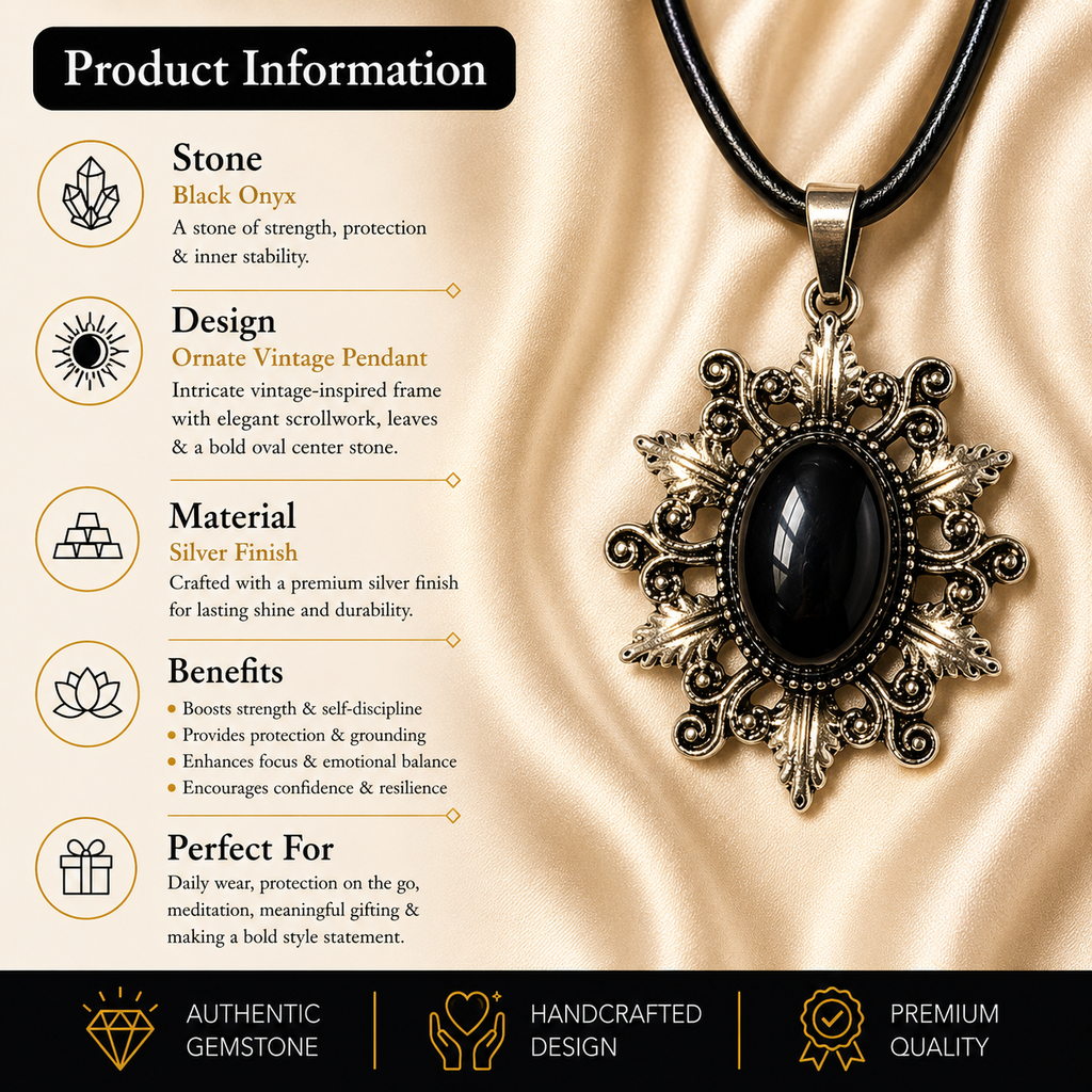 Auravex Black Onyx Pendant – Protection & Inner Strength Symbol