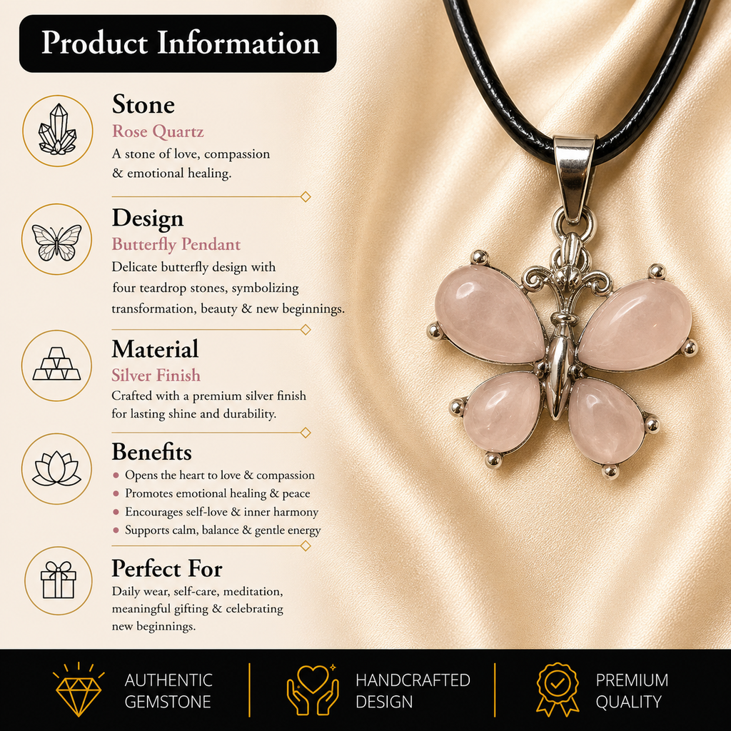 Aurelia Rose Quartz Butterfly Pendant – Love, Transformation & Grace Symbol