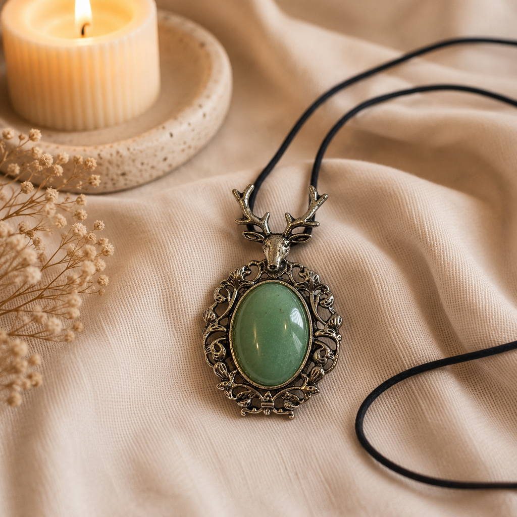 Cervara Green Aventurine Deer Pendant – Prosperity & Grace Symbol