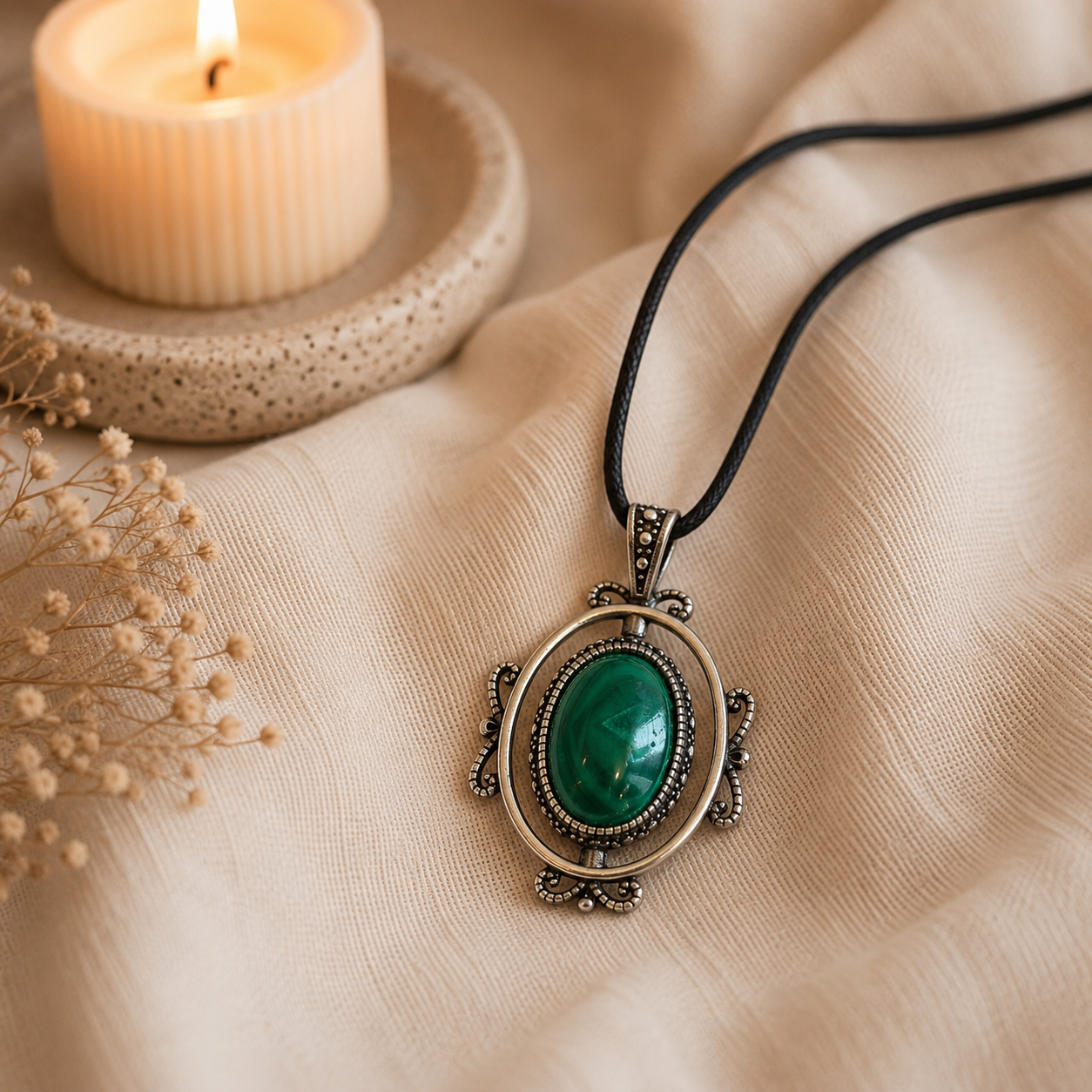 Auremaris Malachite Pendant – Transformation & Protection Symbol