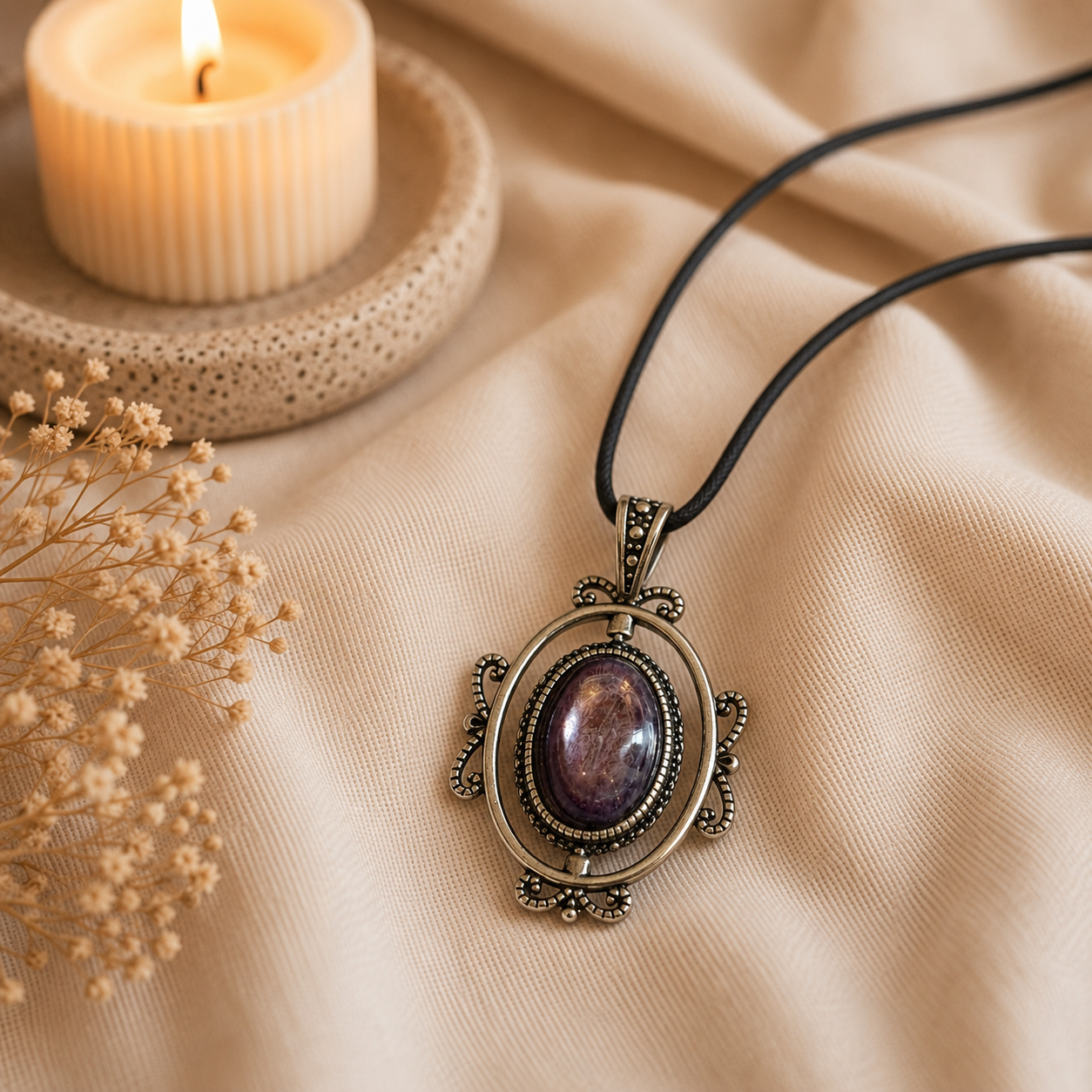 Aurastra Amethyst Pendant – Wisdom & Spiritual Protection Symbol