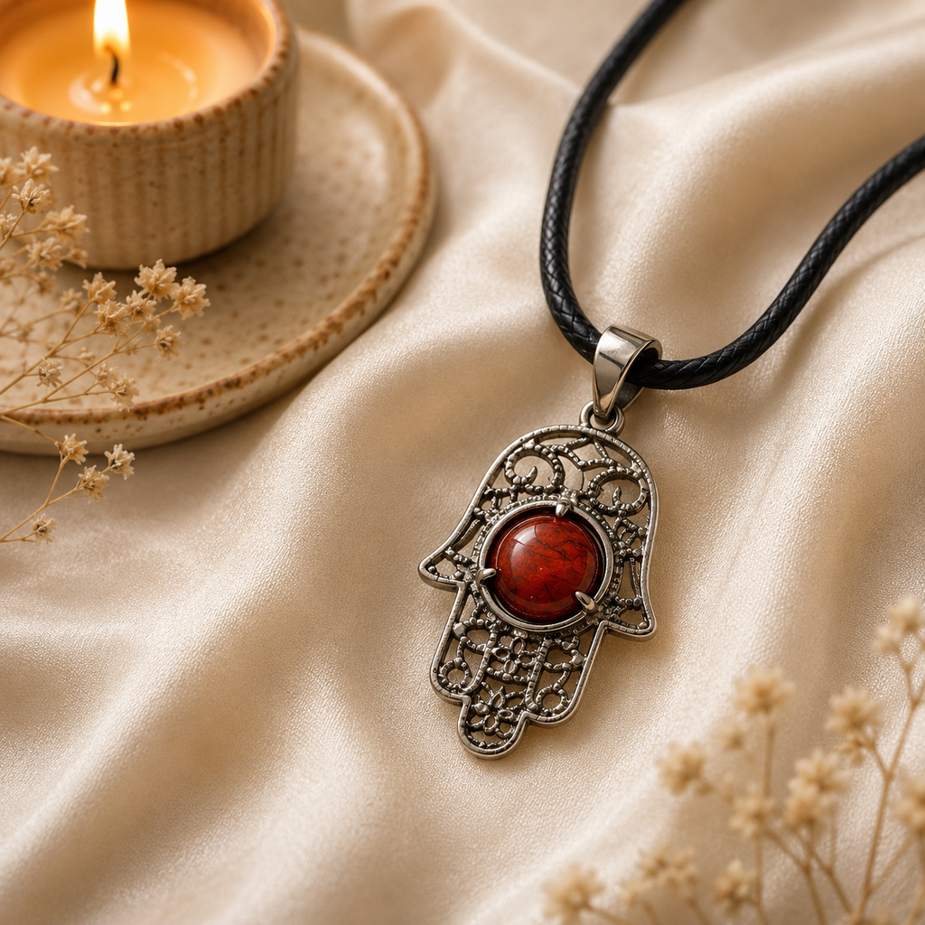 Aurehamsa Red Jasper Hamsa Pendant – Protection & Courage Symbol