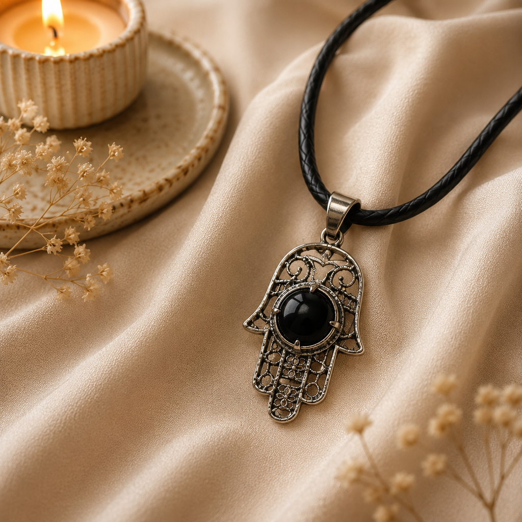 Aureguard Black Onyx Hamsa Pendant – Protection & Grounding Symbol