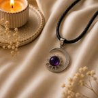 Aureliah Amethyst Moon & Sun Pendant – Wisdom & Spiritual Harmony Symbol