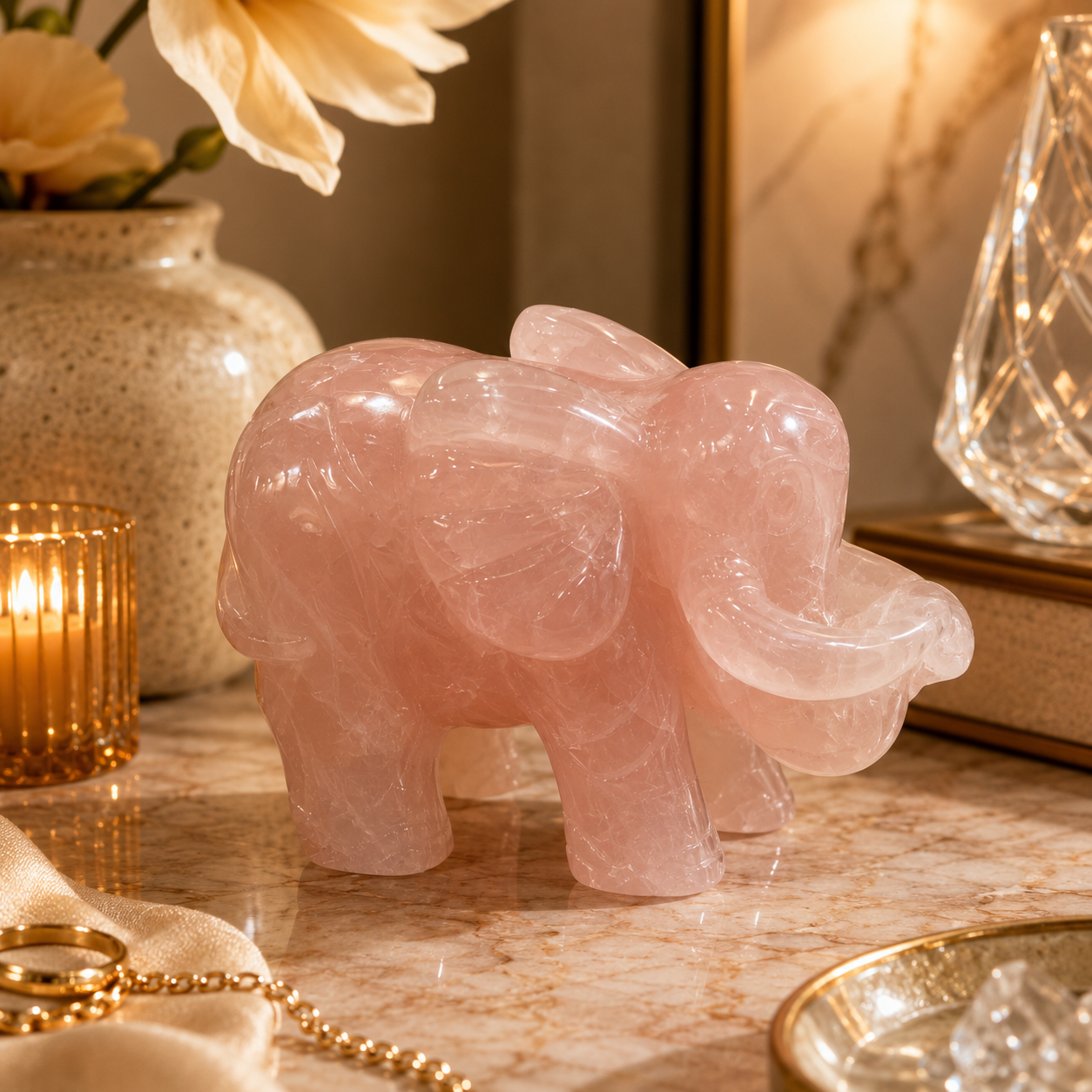 Rosavelle Rose Quartz Elephant – Wisdom & Prosperity Symbol (2.344 kg)