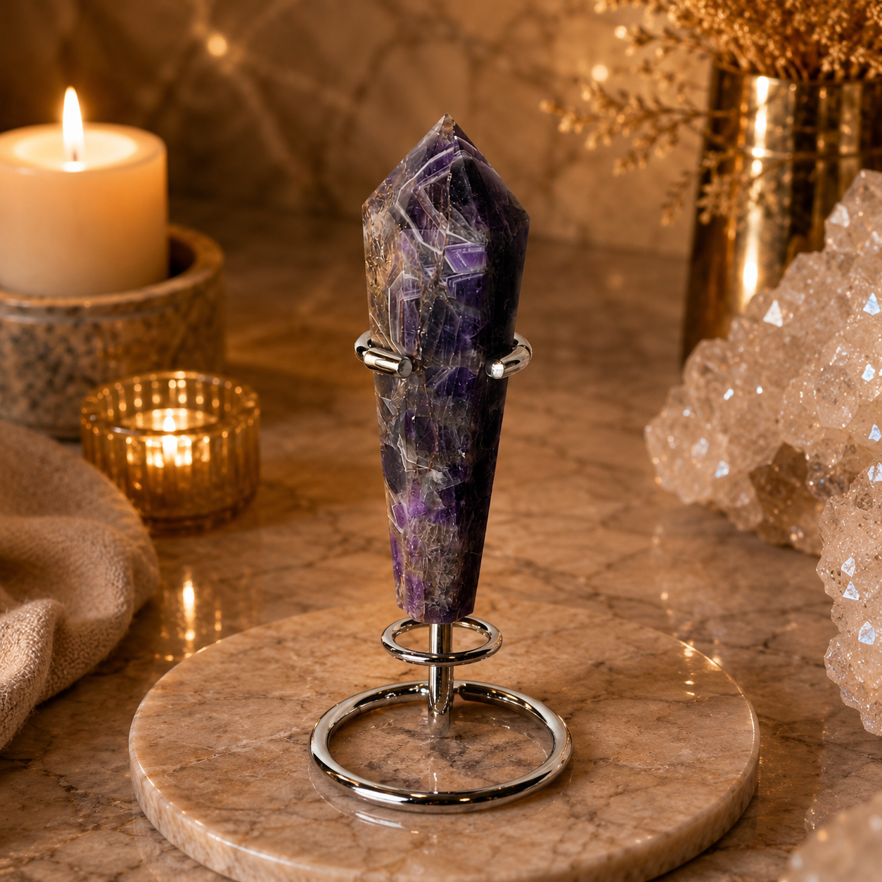 Aurevia Amethyst Crystal Tower Décor – Clarity & Inner Harmony Symbol (172 gm)