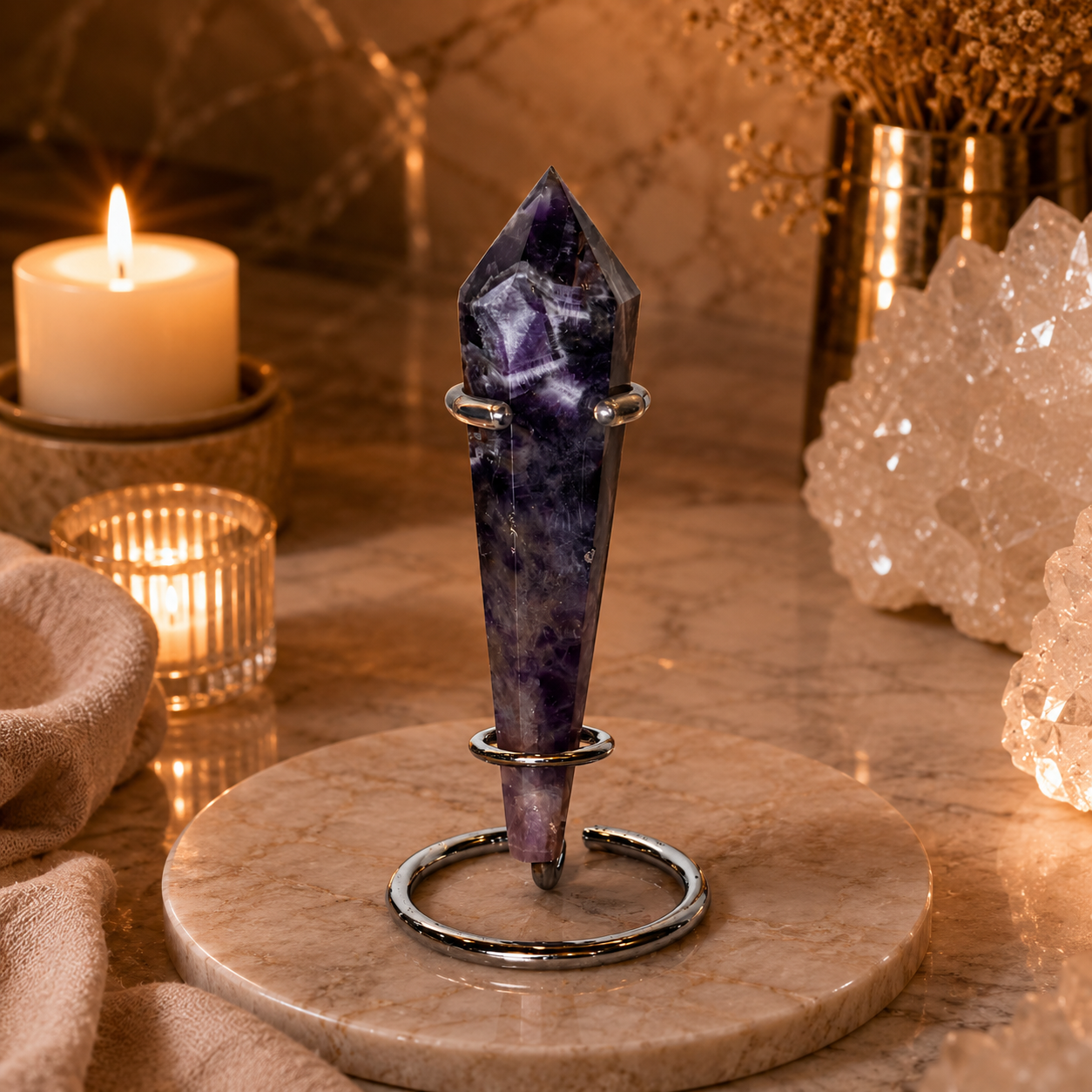 Aurevia Chevron Amethyst Crystal Tower Décor – Focus & Harmony Symbol