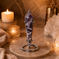 Aurevia Chevron Amethyst Crystal Tower Décor – Insight & Harmony Symbol