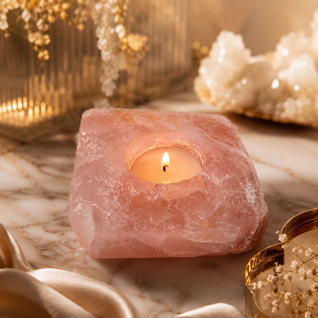 Roselle Rose Quartz Candle Holder – Love & Serenity Accent (548 gm)