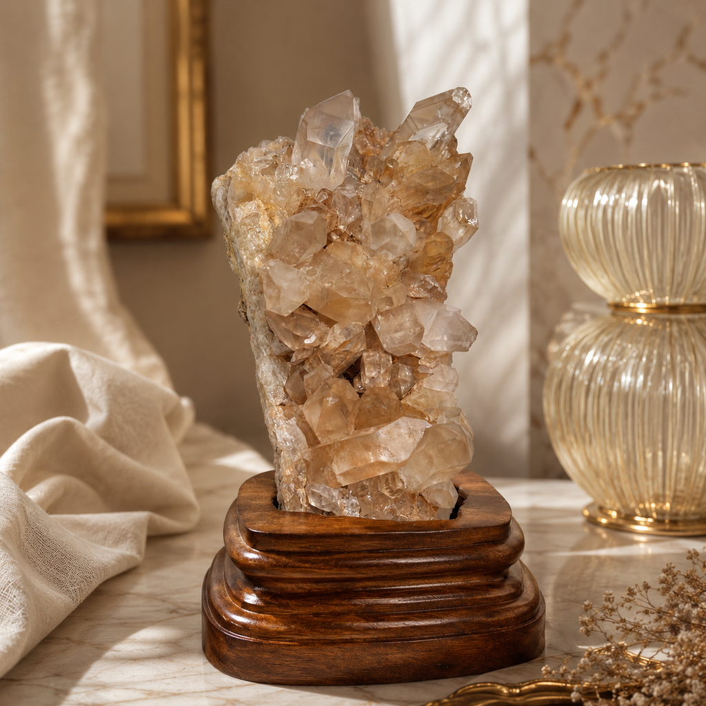 Aurevora Golden Quartz Crystal Cluster – Prosperity & Radiant Energy Décor | 5.4 Inch, 674 gm