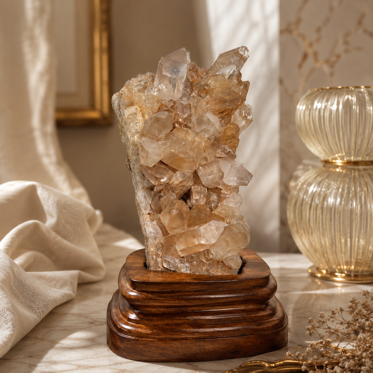 Aurevora Golden Quartz Crystal Cluster – Prosperity & Radiant Energy Décor | 5.4 Inch, 674 gm