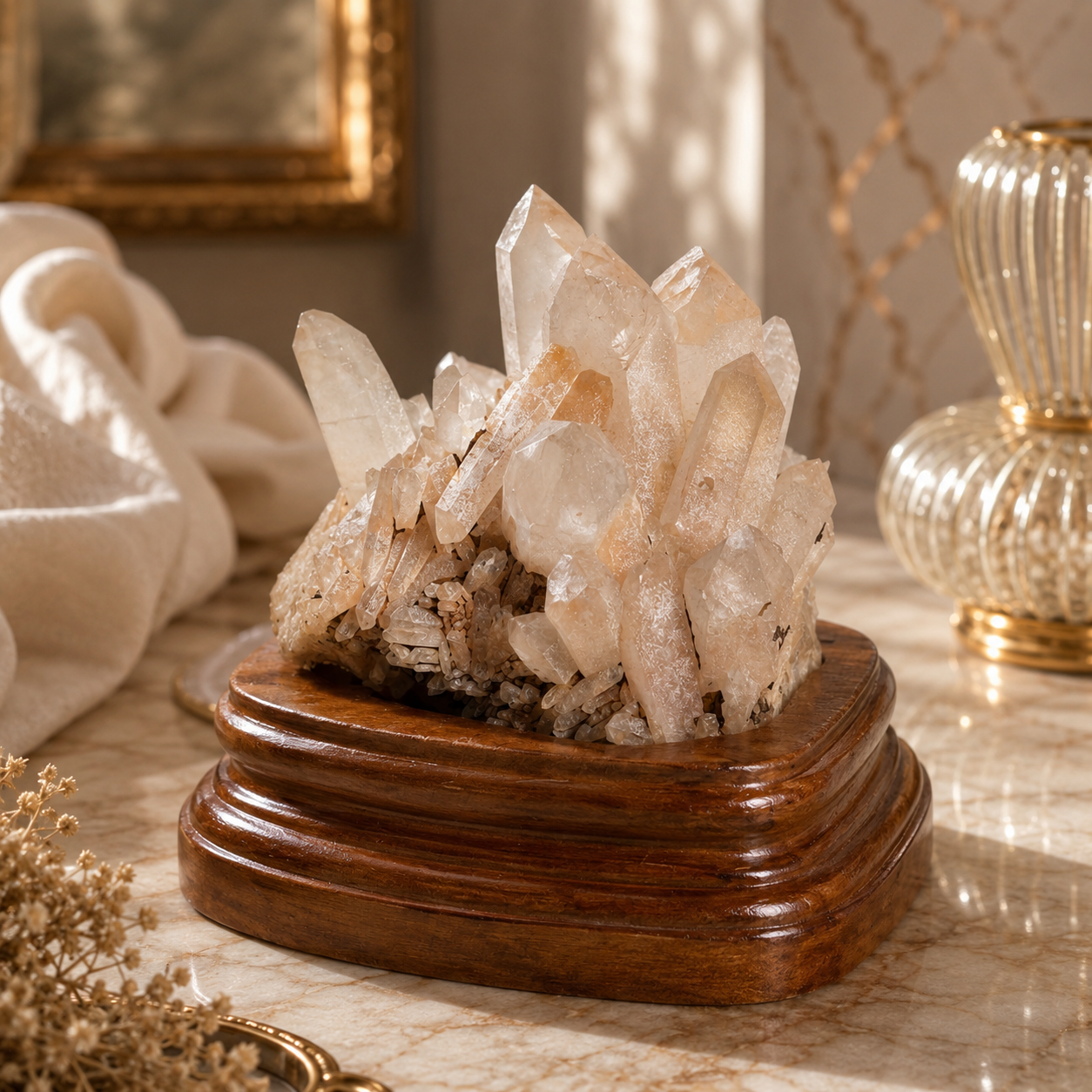 Aurelume Golden Quartz Crystal Cluster – Prosperity & Radiant Energy Décor | 3.9 Inch, 754 gm