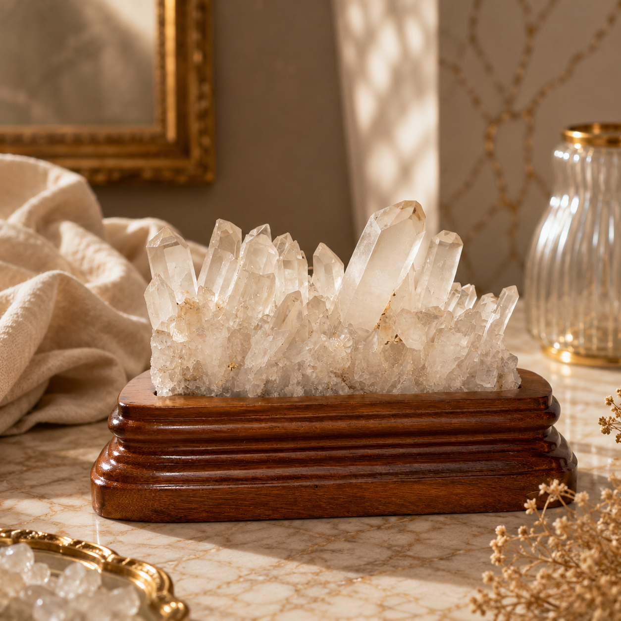 Auracrest Golden Quartz Crystal Cluster – Prosperity & Clarity Décor | 3 Inch, 678 gm