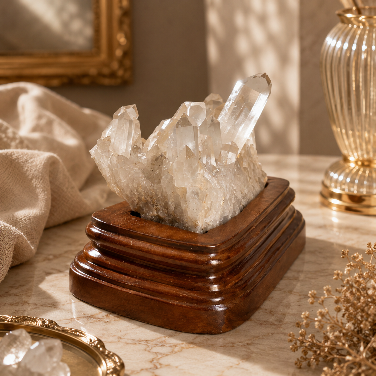 Auracrest Golden Quartz Crystal Cluster – Prosperity & Clarity Décor | 3 Inch, 678 gm
