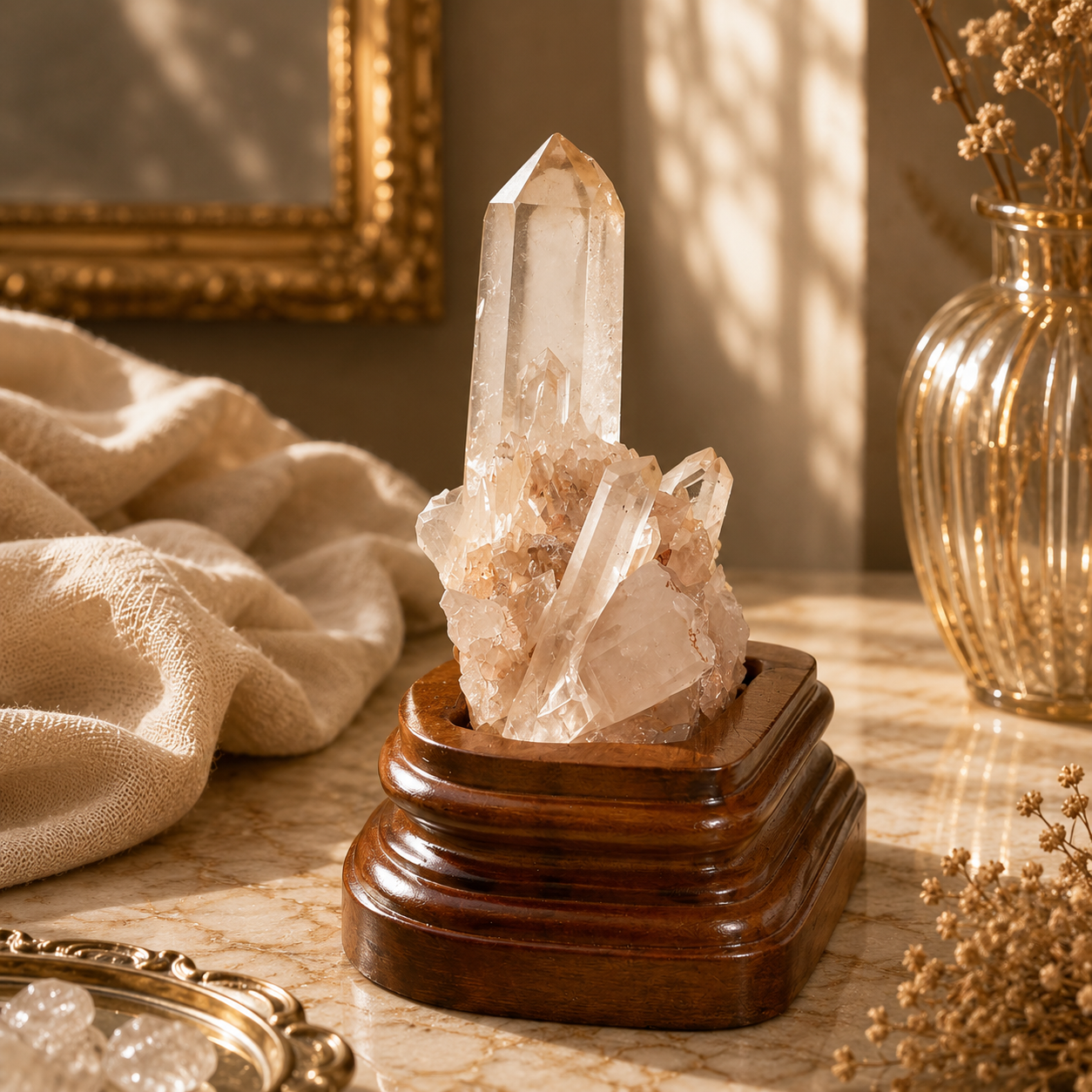 Auranova Golden Quartz Crystal Cluster – Clarity & Prosperity Décor | 4 Inch, 422 gm
