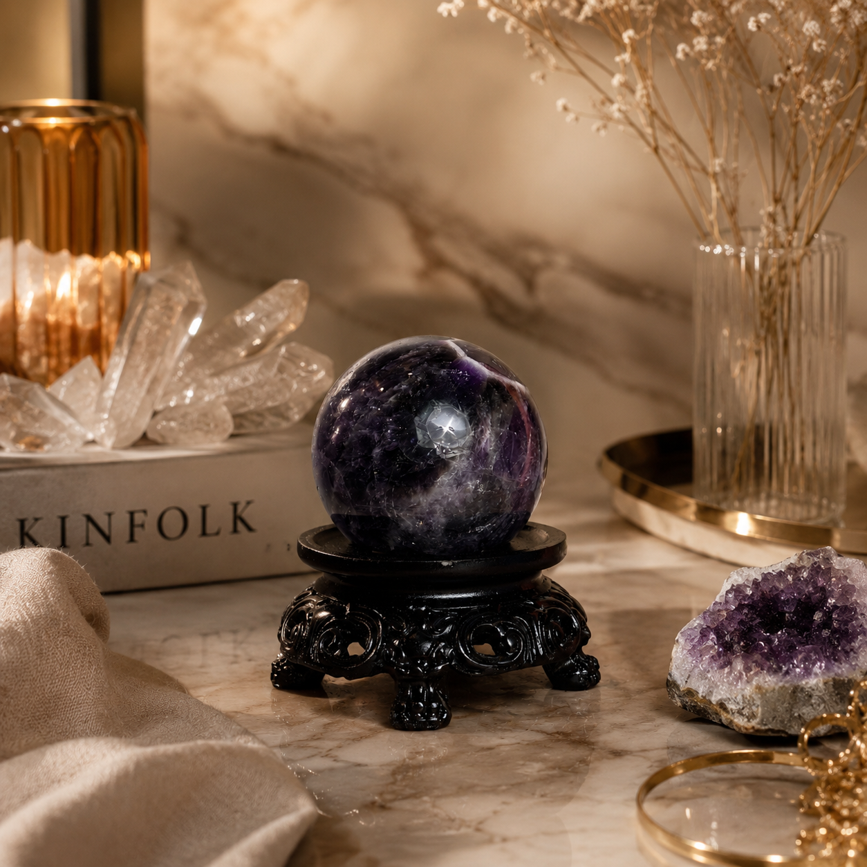 Aurelia Midnight Amethyst Crystal Sphere – Wisdom & Tranquility Décor | 216 gm
