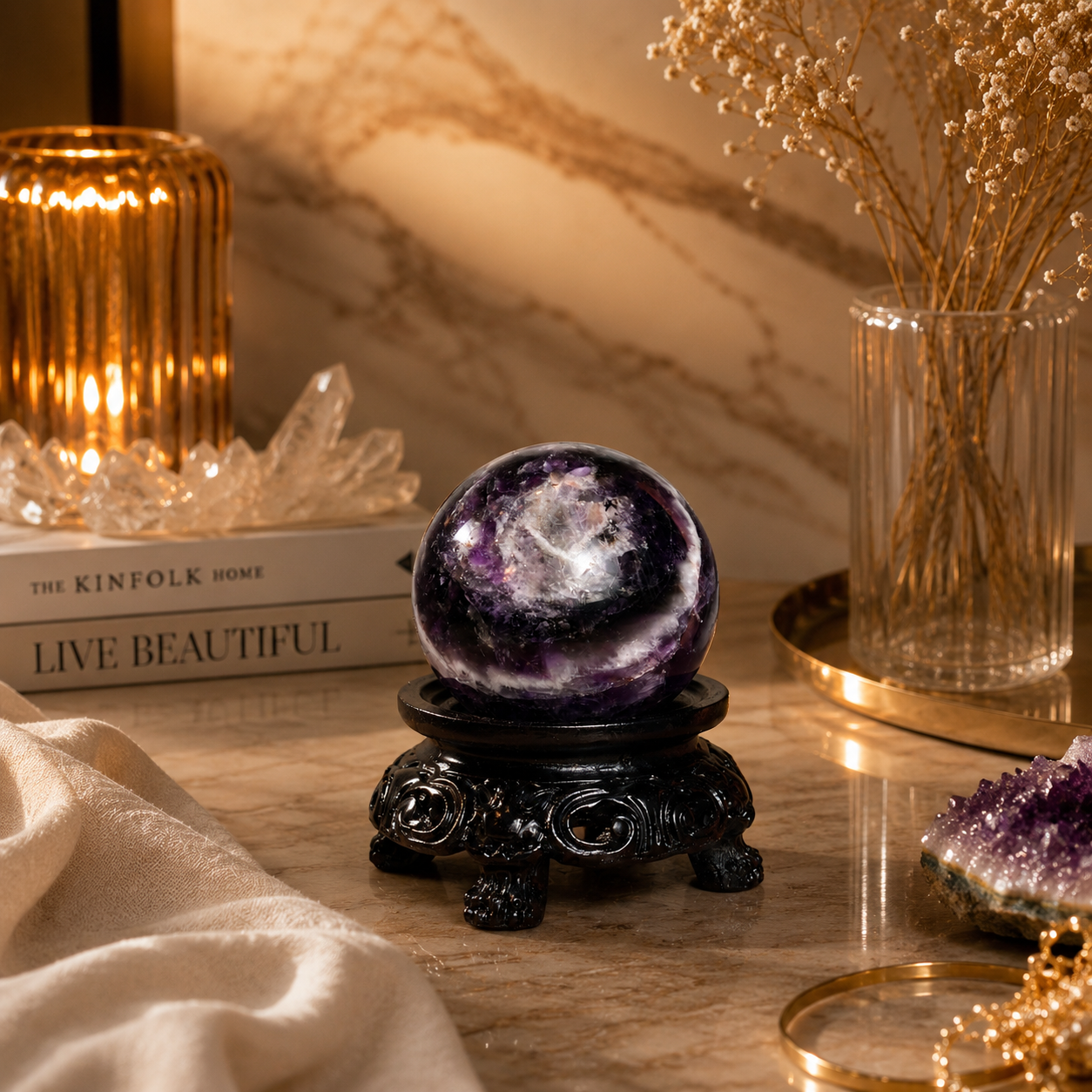 Aurelith Amethyst Crystal Sphere – Peace & Intuition Décor | 250 gm