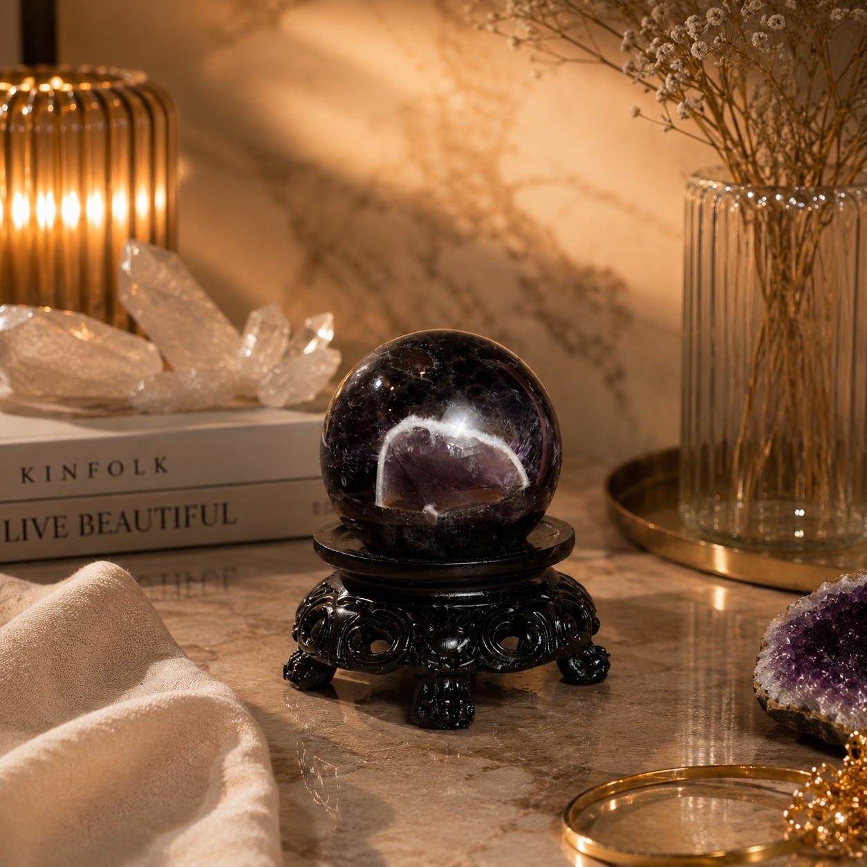 Aurevora Deep Amethyst Crystal Sphere – Protection & Inner Harmony Décor | 252 gm