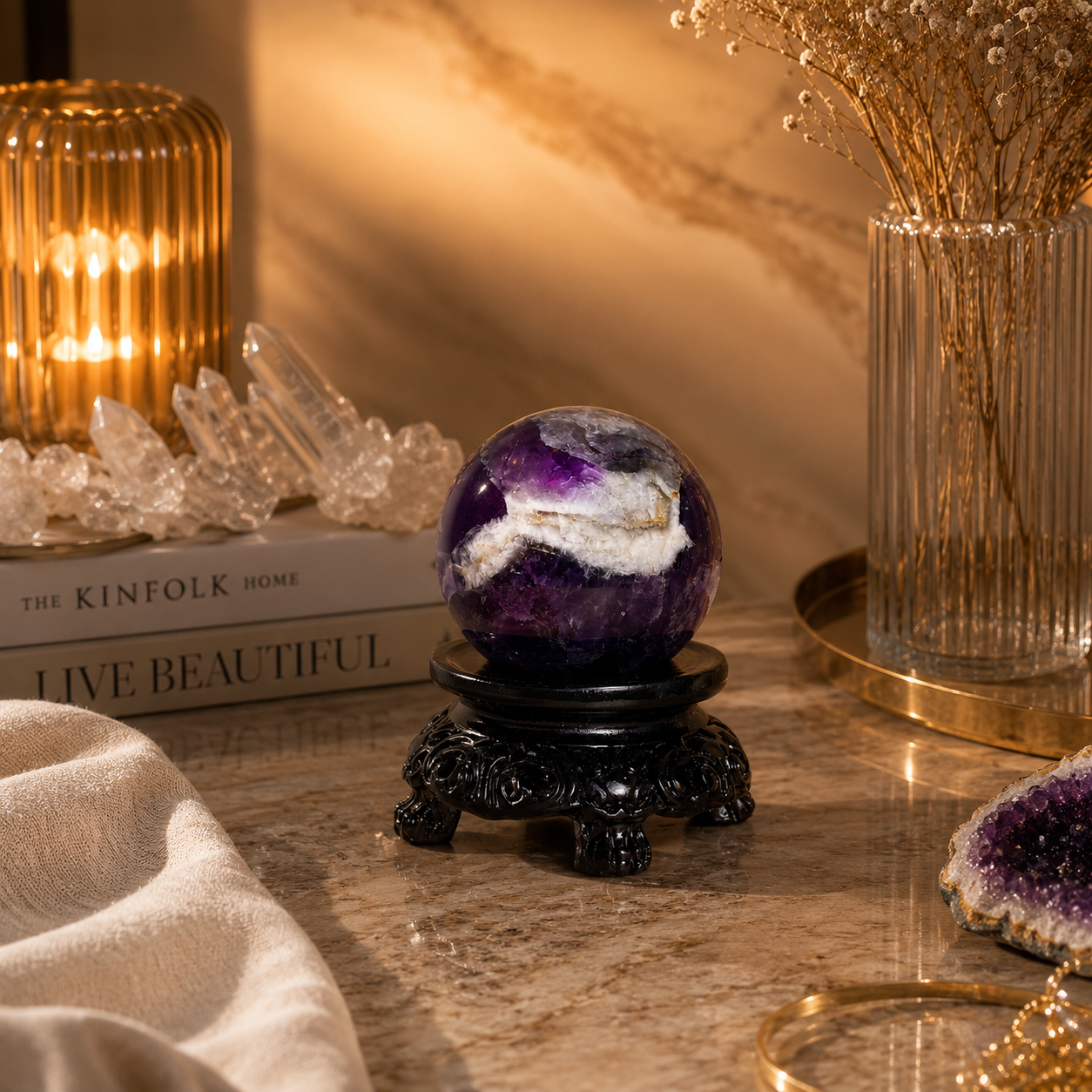 Aurelia Vein Amethyst Crystal Sphere – Harmony & Strength Décor | 170 gm
