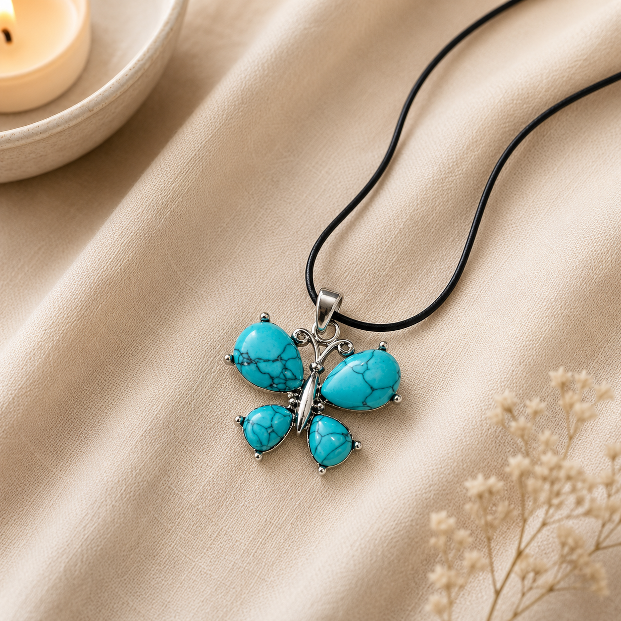 Azurelith Turquoise Butterfly Crystal Pendant – Serenity & Protection Symbol (15 gm)