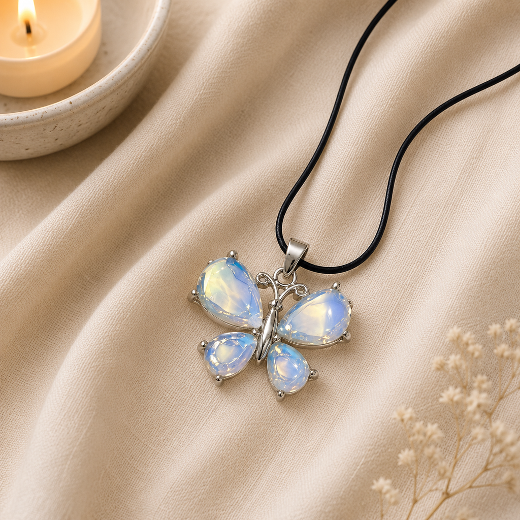 Lunavelle Opalite Butterfly Crystal Pendant – Serenity & Intuition Symbol (15 gm)