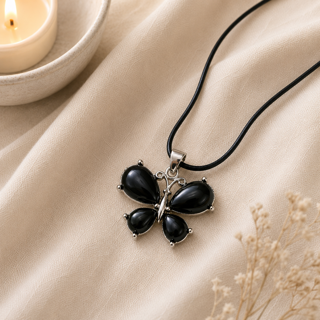 Noctavelle Black Onyx Butterfly Crystal Pendant – Protection & Strength Symbol (15 gm)