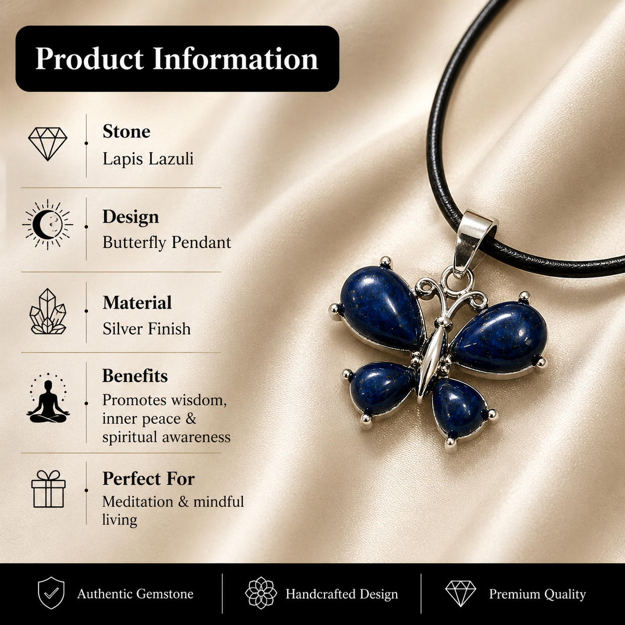 Celestivra Blue Aventurine Butterfly Crystal Pendant – Peace & Intuition Symbol (15 gm)