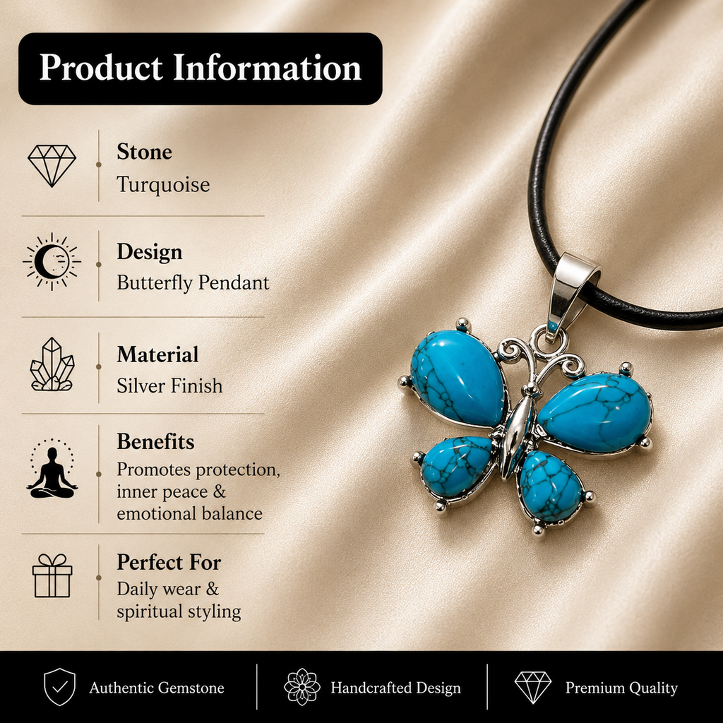 Turquestria Turquoise Butterfly Crystal Pendant – Calm & Protection Symbol (15 gm)