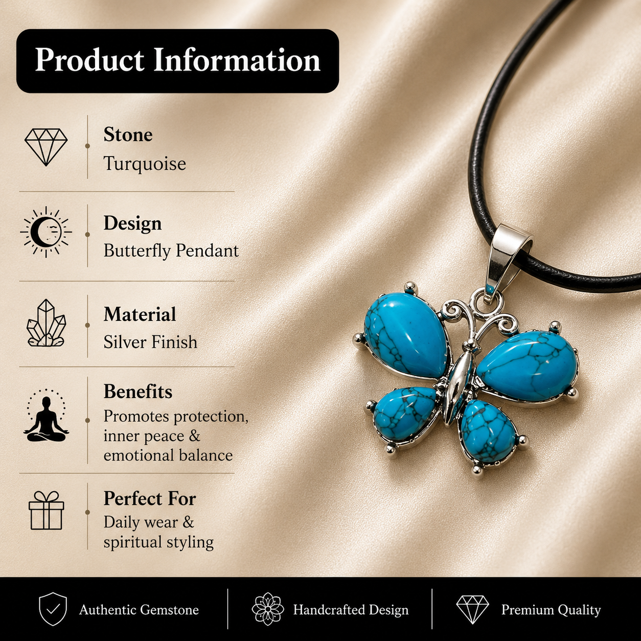 Turquestria Turquoise Butterfly Crystal Pendant – Calm & Protection Symbol (15 gm)