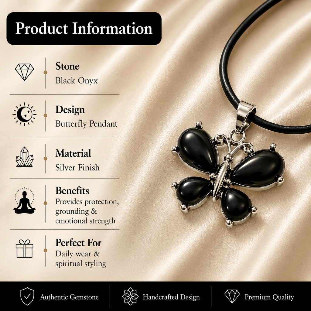 Noctavelle Black Onyx Butterfly Crystal Pendant – Protection & Strength Symbol (15 gm)