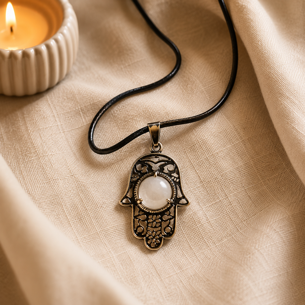 Lunavelle Moonstone & Amethyst Protection Pendant – Intuition & Peace Symbol (10 gm)