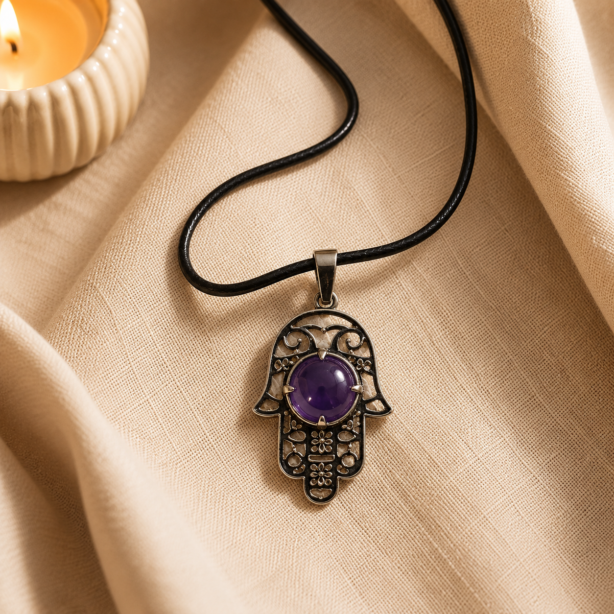 Amethra Hamsa Amethyst Protection Pendant – Calmness & Spiritual Balance Symbol (10 gm)