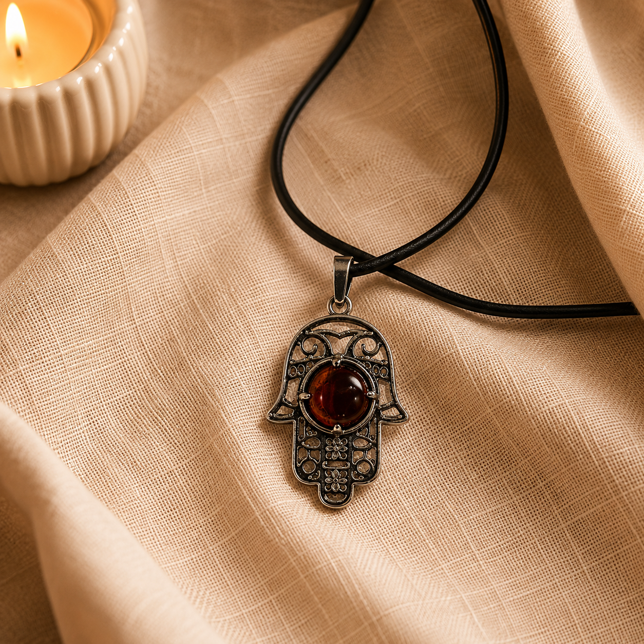 Amberique Garnet Hamsa Protection Pendant – Passion & Strength Symbol (10 gm)