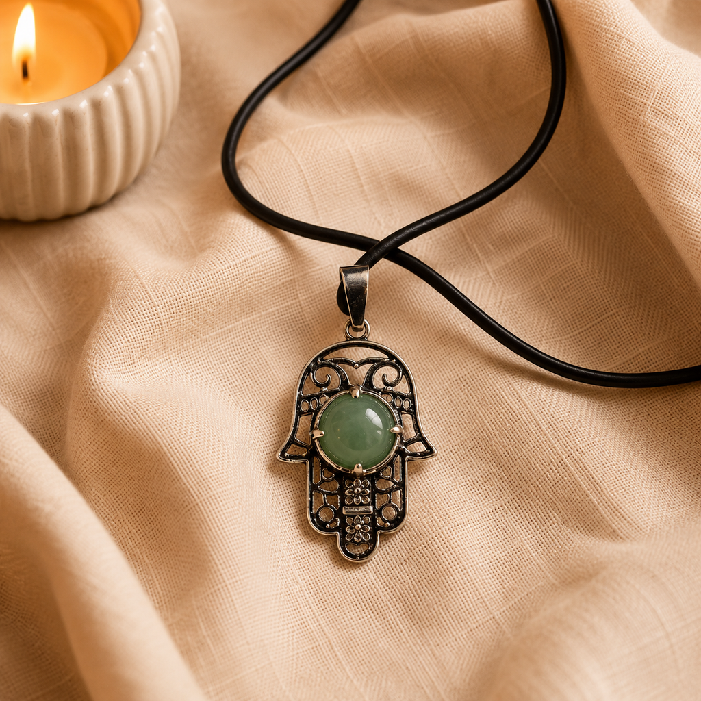 Verdelune Green Aventurine Hamsa Protection Pendant – Prosperity & Harmony Symbol (10 gm)