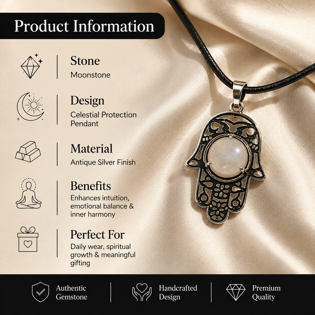 Lunavelle Moonstone & Amethyst Protection Pendant – Intuition & Peace Symbol (10 gm)