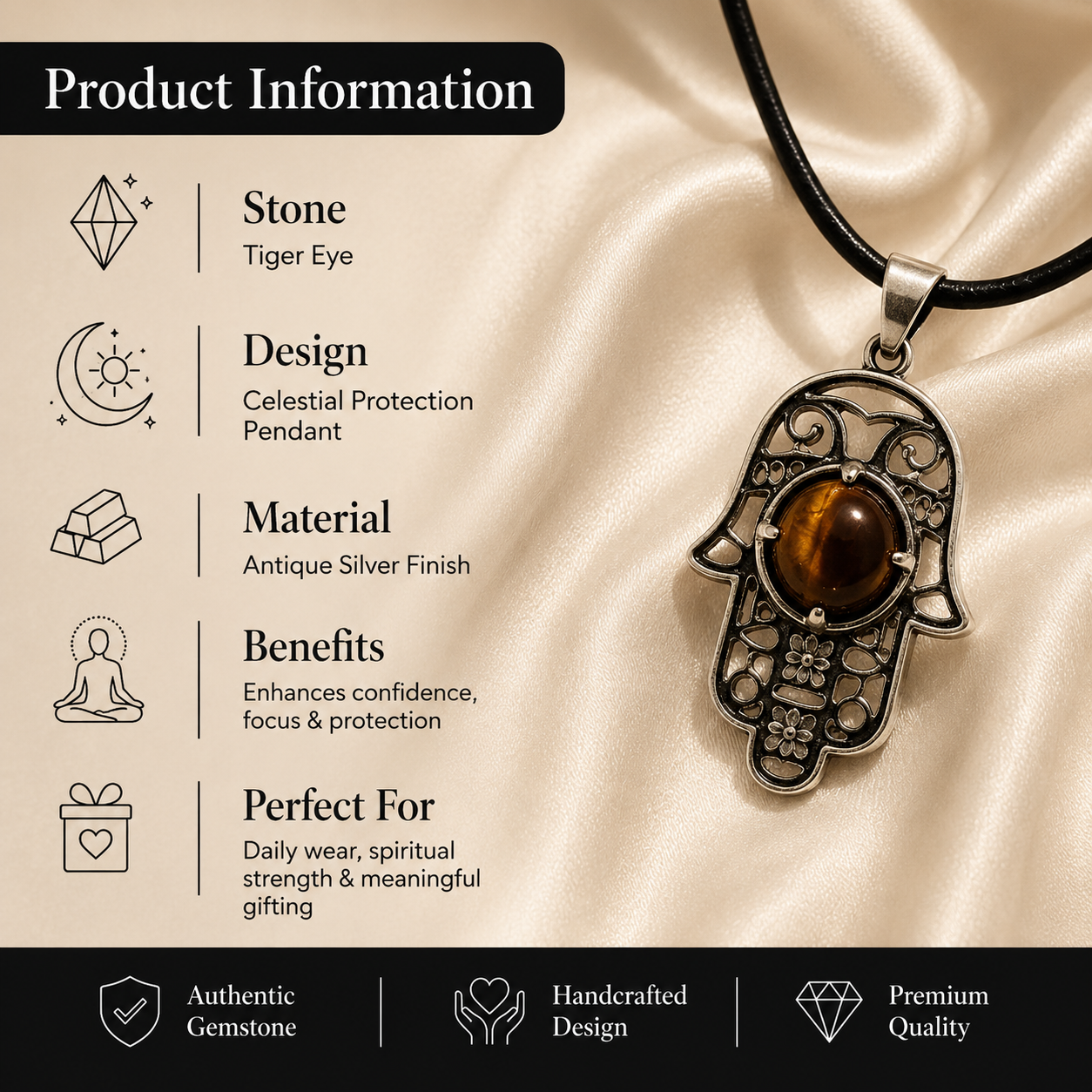 Amberique Garnet Hamsa Protection Pendant – Passion & Strength Symbol (10 gm)