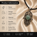 Verdelune Green Aventurine Hamsa Protection Pendant – Prosperity & Harmony Symbol (10 gm)